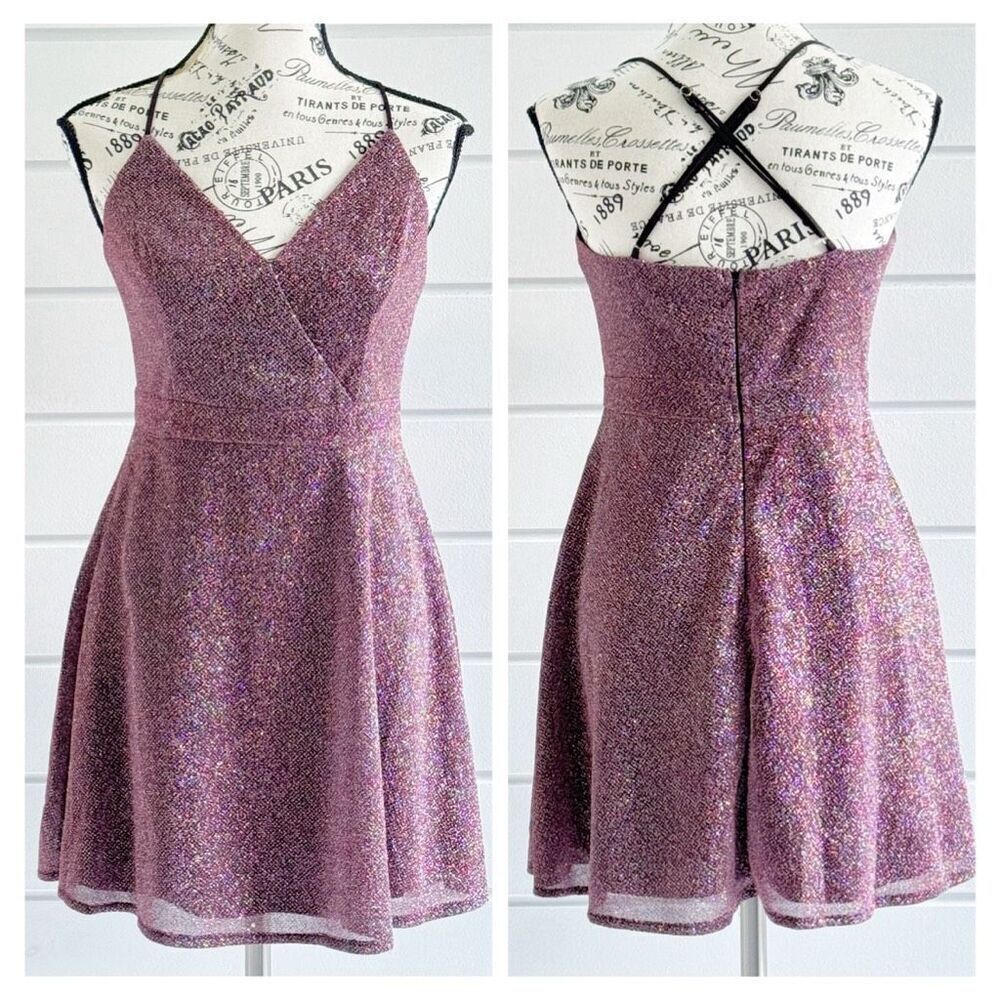 Lulu’s Light of the Party Pink Multi Sparkly Sleeveless Mini Dress Size Small